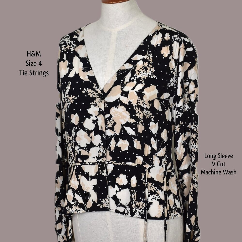 HM Blouse Woman Top 4 V Cut Long Sleeve Bust 40 Inch Button Down Machine Wash